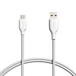 Amazon Basics USB-C to USB-A 2.0 Fast Charger Cable, 480Mbps Speed, USB-IF Certified, for Apple iPhone 15, iPad, Samsung Galaxy, Tablets, Laptops, 0.91 m, White