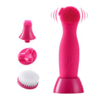 Brosse de lavage du visage électrique Nettoyant pour le visage en silicone imperméable Nettoyant 4 en 1, Rose