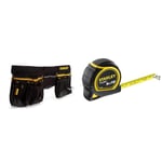 STANLEY 600 Denier Tool Belt Pouch with Multi-Pockets Storage Organiser, Tape Pocket, Hammer Loop & Tylon Tape Measure 5M/16 Inches Compact Case with Cushioned Grip Metric and Imperial System