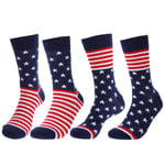 Amosfun 2 Pairs American Flag Stripe Socks Cotton Men Medium Tube Crew Socks for Patriotic Day 4th of July Dressup Gifts (White Red Blue)