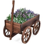 GIANTEX Chariot de Jardin en Bois, Brouette Décorative avec 4 Grands Roues, Longue Poignée Réglable, 120 X 43 X 54 CM, Marron