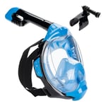 AQUASTIC Kai Masque de plongée intégral Taille L/XL Vision à 180° Système de Circulation de l'air Col de Fond en Silicone Valve Anti-Vapeur Polycarbonate Fenêtre de visualisation Couleur Bleu/Noir