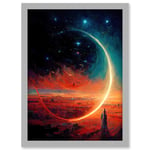 Moon Magic In Exoplanet Field Astronomy Waxing Crescent Artwork Framed Wall Art Print A4