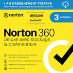 Norton 360 Deluxe + 25 Go de sauvegarde cloud supplémentaire |3 Appareils | 1 An d'Abonnement en renouvellement automatique | Exclusivité Amazon*