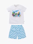 Frugi Kids' Organic Cotton Fearne Shorts Pyjamas, Soft White/Coral Reef