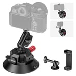 NEEWER 4.5"" Suction Cup Camera Mount with Ball Head Magic Arm, 1/4"" 3/8"" ARRI Holes, Quick Release Car Mount with Holder & Action Cam Adapter Compatible with DJI Insta360, CA105