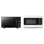 Toshiba 900w 23L Microwave Oven with 1050w Crispy Grill, Energy Saving Eco Function, 8 Auto Menus, 5 Power Levels and Position Memory - Black - MW2-AG23PF & 800w 20L Microwave Oven - White - MM-EM20P