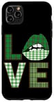 iPhone 11 Pro Max Green Plaid Lips Love Text Case