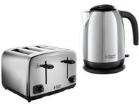 Russell Hobbs Adventure Kettle & 4 Slice Toaster Polished Steel Matching Set