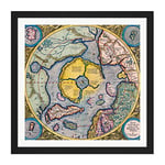 Artery8 Map Mercator 1623 North Pole Arctic Pictorial Chart Square Wooden Framed Wall Art Print Picture 16X16 Inch