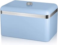 Swan Retro Bread Bin Metal Stainless Steel Chrome 18 Litre Storage - Blue