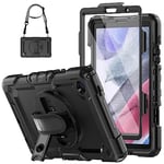 SEYMCY Case for Samsung A7 Lite Tablet Case 8.7 inch 2021, Fullbody Shockproof with Screen Protector, Rotating Hand Strap/Stand, Carrying Strap for Galaxy Tab A7 Lite Case SM-T220/T225/T227, Black