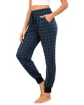 Vlazom Pantalon de Pyjama Femme Longs Pyjama Femme Pantalon à Carreaux Doux Bas de Pyjama avec Poches，B Vert，S