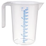 APS Verre doseur 1 litre - Diamètre 12 x H 16,5 cm - Verre en plastique avec échelle de mesure en relief à l'extérieur - Poignée fermée - Division L/ml - Passe au lave-vaisselle