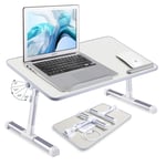 Leyona Bed Table Foldable Laptop Tray, 23.6" Adjustable Angle and Height Lap Desk Stand with 1 Cooling Fan, Portable Laptop Table for Studying,Eating and Working on Bed/Office/Soft/Couch(White)