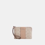 Coach Womens Corner Zip in Signature Canvas with Leather Stripe Bag - Beige - One Size