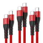 Câble USB C vers USB C [Lot de 3,0.3M+1M+2M] PD Charge Rapide 60W Câble USB Type C Nylon Tressé pour iPhone 15 Samsung Galaxy S10 S10+ S20 S21 S22 Plus (Rouge)