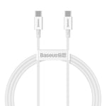 Baseus USB-C til USB-C-kabel, 100W, 1m - Hvit