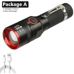 Package A No battery XM-L-Lampe de poche LED T6, aste par USB, batterie 18650, torche, 3000 strada, aluminium, étanche, 3 modes, lanterne pour cyclisme, camping, Litwod ""Nipseyteko