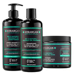 Kerargan - Trio Hydratant Shampoing, Après-Shampoing & Masque à l’Huile de Coco - Hydratation Profonde pour Cheveux Abîmés et Secs - Sans Sulfate, OGM, Silicone - 3x500 ml