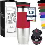 Milu Thermo Mug 370ml 450ml Insulated Mug Coffee Mug to go - 100% Leak Proof - Stainless Steel Drinking Mug - Car Mug Double Wall Insulation - Thermo Mug - Travel Mug - (Red, 450ml)