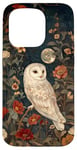 iPhone 15 Pro White Owl Moon Flowers Cottagecore Case