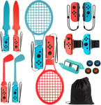 Ensemble D'accessoires De Sport Switch, 16 In1 Switch Sport Accessoire Pour Switch/Switch Oled Avec Sangle Jambe,Raquette Tennis,Club Glof,Épées,Dragonnes,Capuchons De Joystick,Sac De Transport