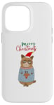 Coque pour iPhone 14 Pro Max Pull Moche de Noël Chat ronchon grognon avec Bonnet de Noël