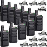 Rt619 Mini Talkie Walkie Avec Oreillettes,Pmr446 1300Mah Talkies Walkies Rechargeable,Clip Arriere En Metal,Vox Talkie Walkie Professionnel Pour L'Ecole,Restaurants(10 Pcs,Noir)