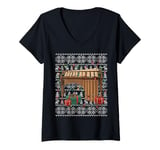 Womens Xmas Sweater Style Ugly Musical Marimba Christmas V-Neck T-Shirt