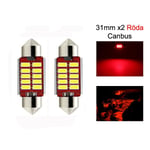 c5w canbus 31mm röd led spollampor SV8.5 festoon 2-pack 12v Röd