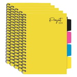 5 x A5 Yellow Project Book 200 Pages 4 Part Subject Dividers Spiral Notebook