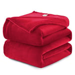 WAVVE Plaid Couverture Polaire Flanelle en Microfibre, Jeté de Canapé 220x240 Rouge, Couverture lit Jete de Canape 2 Personnes, Plaid Fourrure Grand Chaud et Doux en Peluche, 240x220