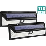 2st Solar Lamp Vägglampa 118LED Med Sensor IP65 Vattentät för trädgård Utomhusbelysning Rörelsesensor Vattentät