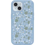 OtterBox Symmetry Series Coque transparente pour iPhone 15, iPhone 14 et iPhone 13 – Motif floral d'aube (bleu), s'enclenche sur MagSafe, ultra élégante, bords surélevés pour protéger l'appareil photo