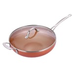 Innovacook Copper Ceramic Wok with Glass Lid 30cm, Long Lasting Wok, Innovative Cookware, Double Layer Coating Wok, Suitable for All Cooking hobs, Copper Style - Orange