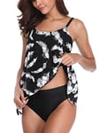 FLYILY Femme Tankini Maillot de Bain Bikini Set 2 Pièces Shorty avec Gilet Gaze sans Manches Beachwear Taille Grande(Feather,M)