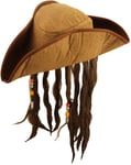 Deluxe Adult Brown Pirate Hat With Dread Locks - Jack Sparrow fancy dress Carib