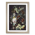 Big Box Art Still Life with Flowers and Fruit Vol.2 by Jan Van Huysum Framed Wall Art Picture Print Ready to Hang, Oak A2 (62 x 45 cm)