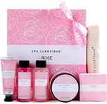 Spa Luxetique Cadeaux de soins pour femme, coffret cadeau de bain à rose, coffret cadeau de spa, coffret cadeau de voyage avec crème pour les mains, ensemble de bain moussant, Cadeau Noël