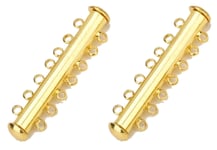 Multi Strands Slide Lock Tube Clasps – Choice of 2 to 10 Loops – Findings Connector or Extender for Jewellery Making, Necklaces, Bangles etc. (Gold Coloured) (2pcs x 7 Loop)