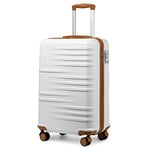 British Traveller Valise Cabine Bagages Cabine, Valise Rigide Trolley Ultra Légère en ABS+PC, Valise de Voyage avec roulettes 4x360 degrés et Serrure TSA, 54x36.5x21.5 cm (Blanc)