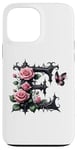 Coque pour iPhone 13 Pro Max Letter E Initial Floral Monogram Rose Pink Flower Butterfly