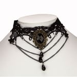 Brett Vintage Gothic Choker / Halsband - Svart Spets & Pärlor Svart