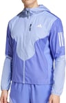 adidas Own The Run Mens Running Jacket Blue Hooded Full Zip 3 Stripes