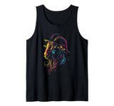 Colorful Goat Wearing Hat Vibrant Art Tank Top