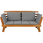 Canapé Banc de Jardin ou Terrasse en Bois Exotique Résistant avec Accoudoirs Inclinables et Coussin Gris Assorti Design Pratique et Moderne Beliani