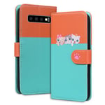 Tiyoo Lovely & Cute Flip Wallet Phone Case for Galaxy samsung S10 with Cartoon Cat&Dog Pattern,Premium Magnetic PU+TPU Leather for high protection phone cover for samsungS10(Pale Green&Orange)