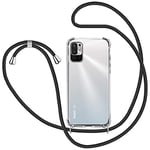 SAMCASE Collier pour Xiaomi Redmi Note 10 5G/POCO M3 Pro 5G Coque, Étui pour Téléphone avec Cordon Transparente TPU Bumper Lanyard Case Tour de Cou Chaîne Cordon Lanière Housse Etui - Noir