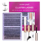 Eyelash Extension Kit 320 Pcs Fluffy Cluster Lashes 30D+40D 10-16mm Lash Extension Kit Individual Eyelashes with Bond and Seal Glue Tweezers False Eyelashes Set for Beginners (30D+40D)